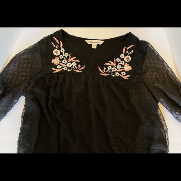 Tantrums Black Dotted Swiss Embroidered Peasant Boho Ladies Top Size Large - Picture 15 of 16